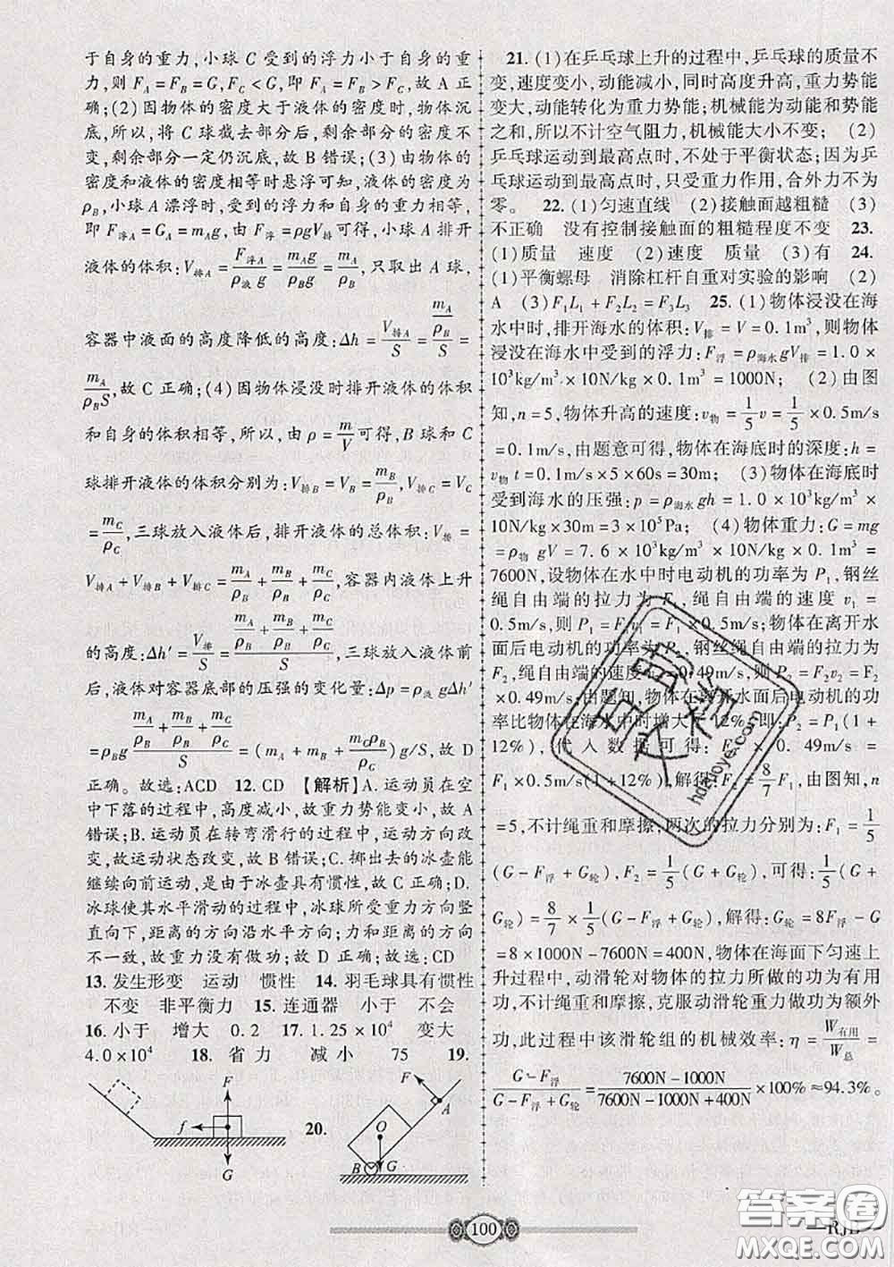 2020年金榜名卷必刷卷八年級(jí)物理下冊(cè)人教版答案