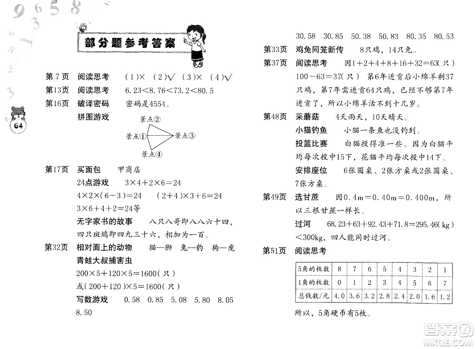 海天出版社2020年數(shù)學(xué)暑假作業(yè)四年級(jí)人教版參考答案