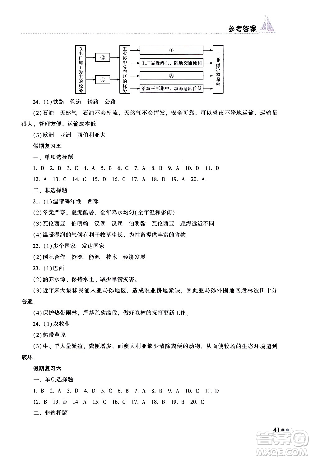 湖南教育出版社2020年暑假作業(yè)七年級(jí)地理參考答案