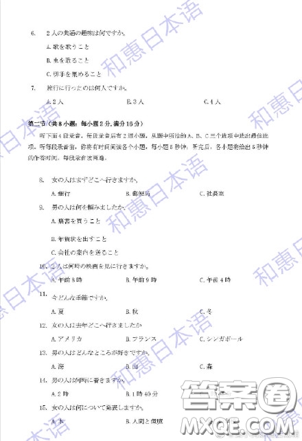 2020山東省高考日語試卷及答案