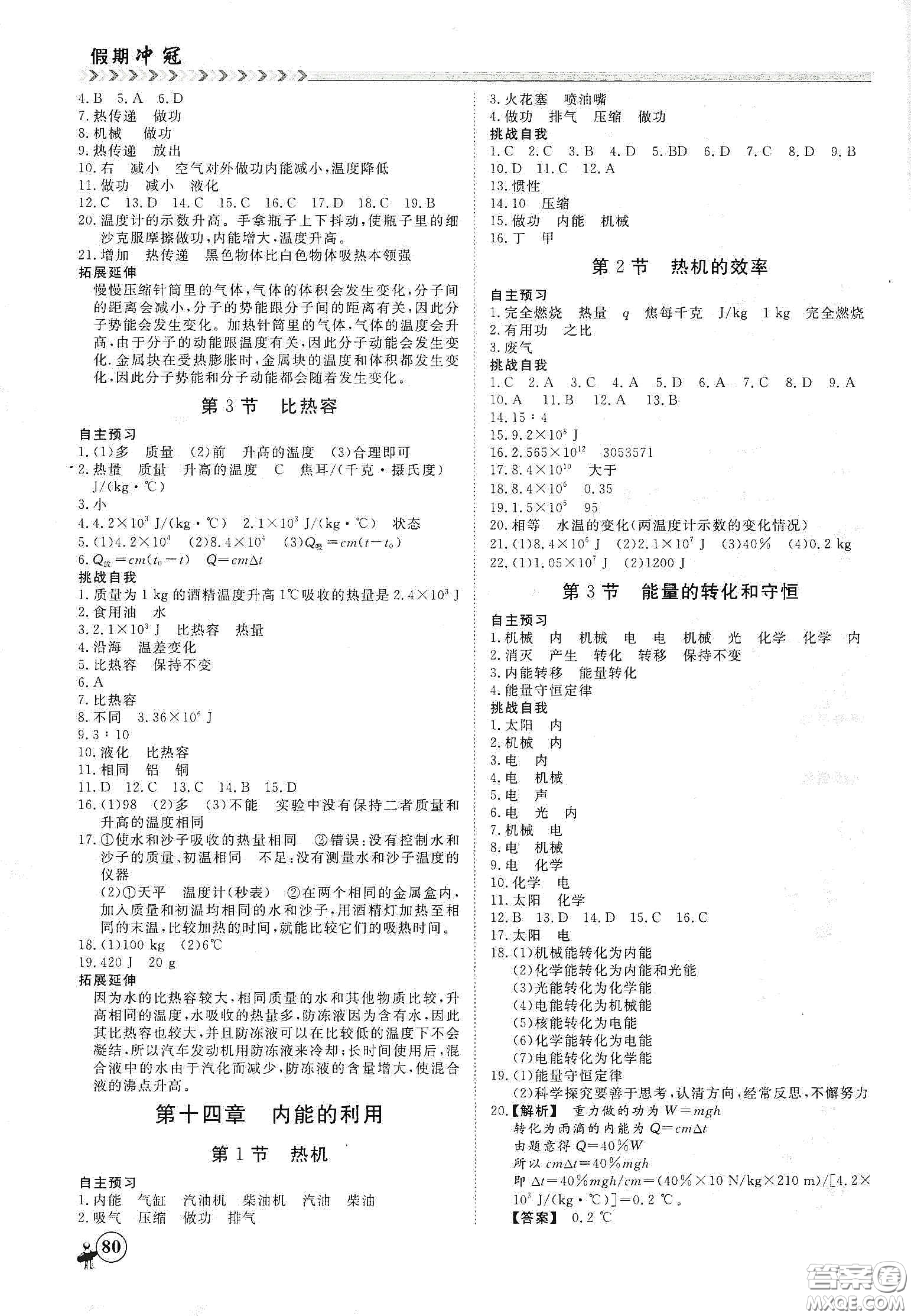 南方出版社2020假期沖冠學期系統(tǒng)復(fù)習預(yù)習銜接八年級物理答案