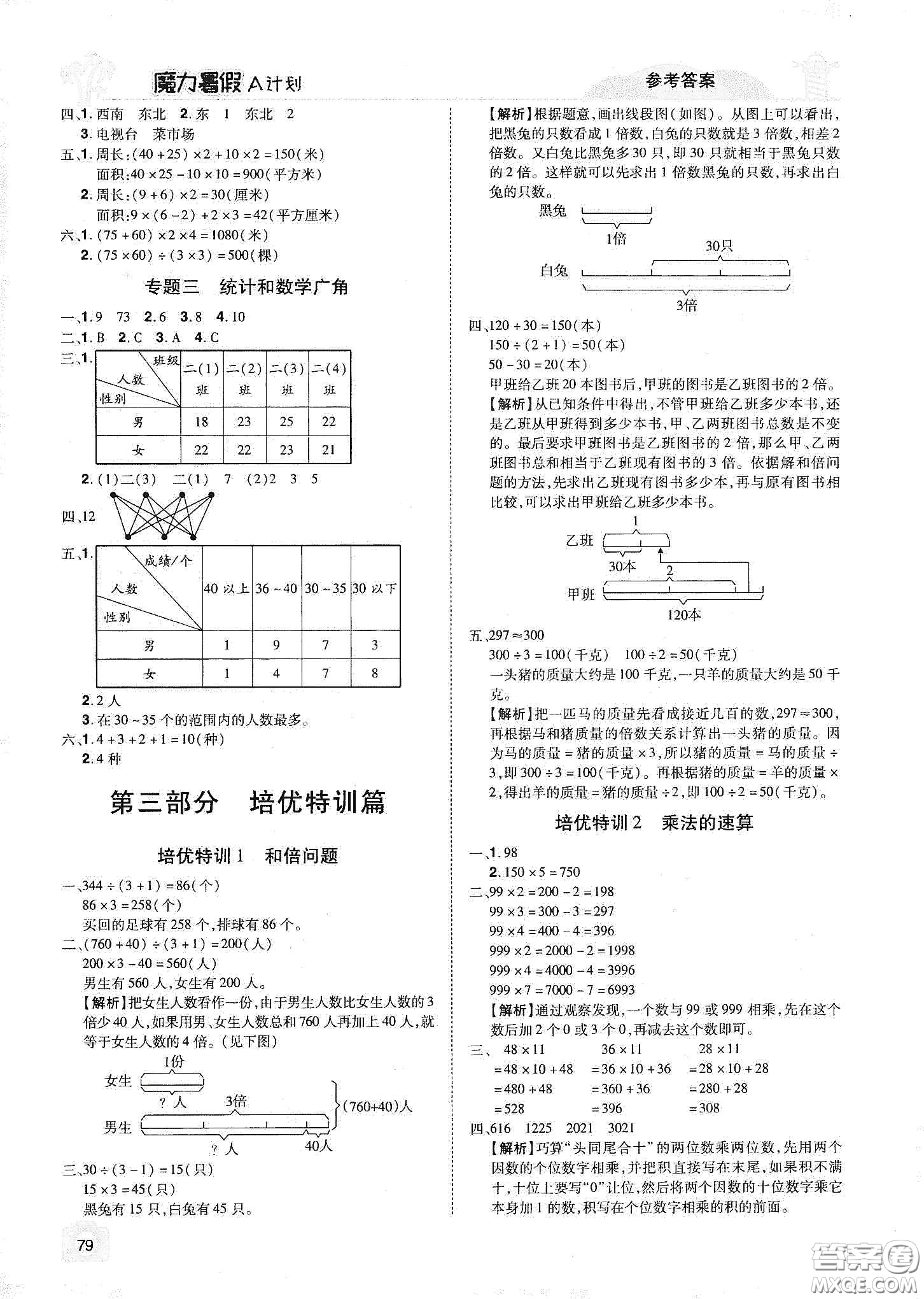 宇恒文化2020魔力暑假A計(jì)劃三年級(jí)數(shù)學(xué)人教版答案
