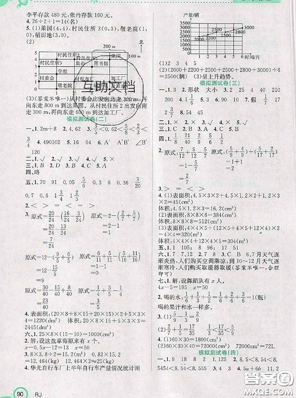 2020年贏在暑假銜接教材五升六數(shù)學(xué)人教版答案