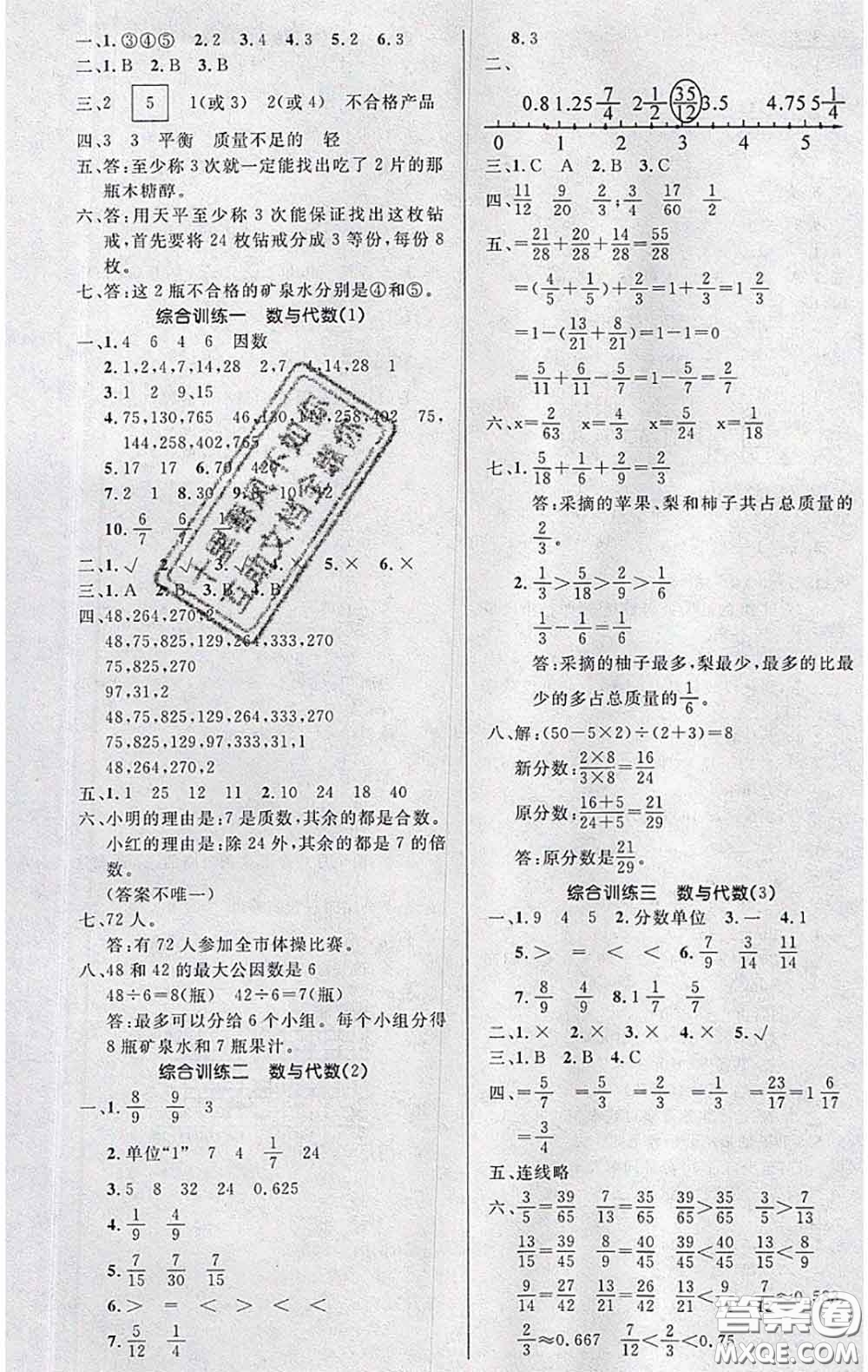長江出版社2020年優(yōu)生樂園學(xué)期總復(fù)習(xí)暑假五年級數(shù)學(xué)人教版答案