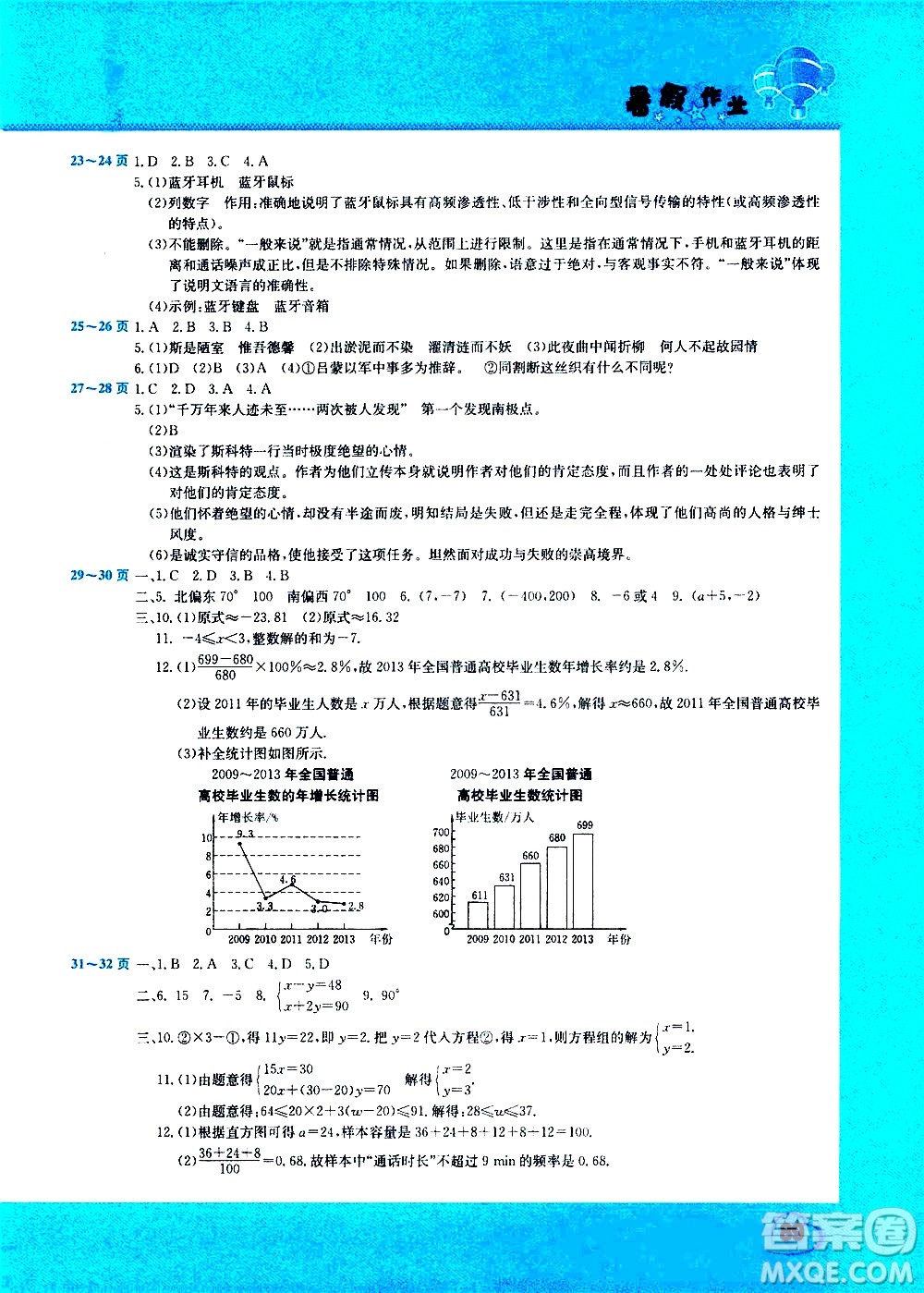 中原農(nóng)民出版社2020年假期園地暑假作業(yè)七年級(jí)合訂本參考答案
