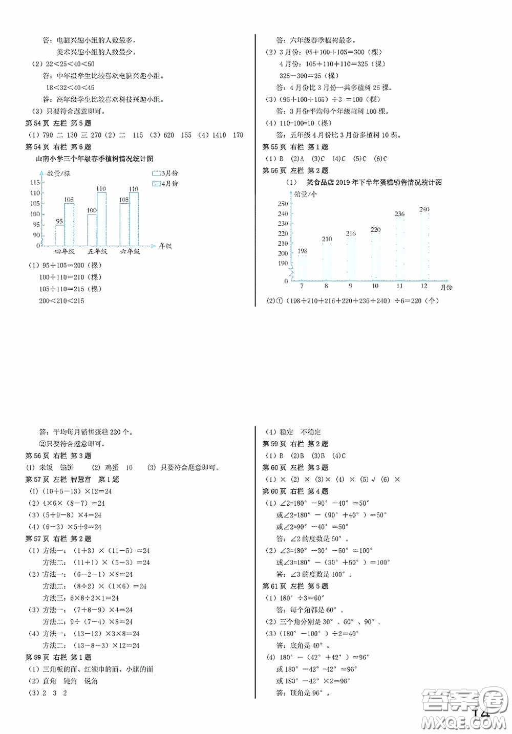 2020安徽省暑假作業(yè)四年級(jí)數(shù)學(xué)人教版答案