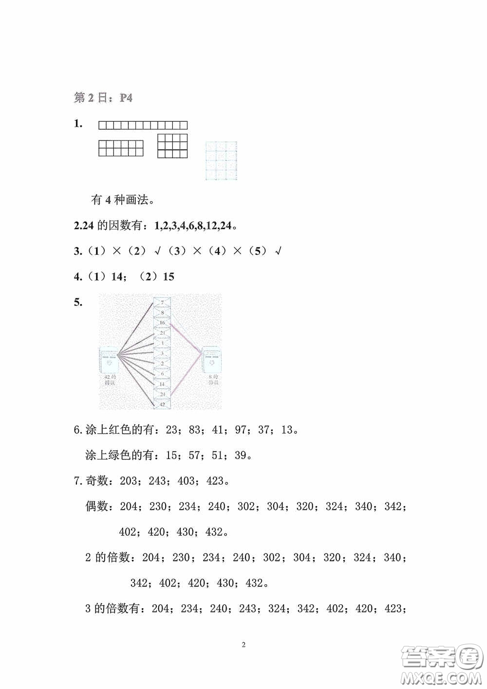 2020安徽省暑假作業(yè)五年級數(shù)學(xué)人教版答案