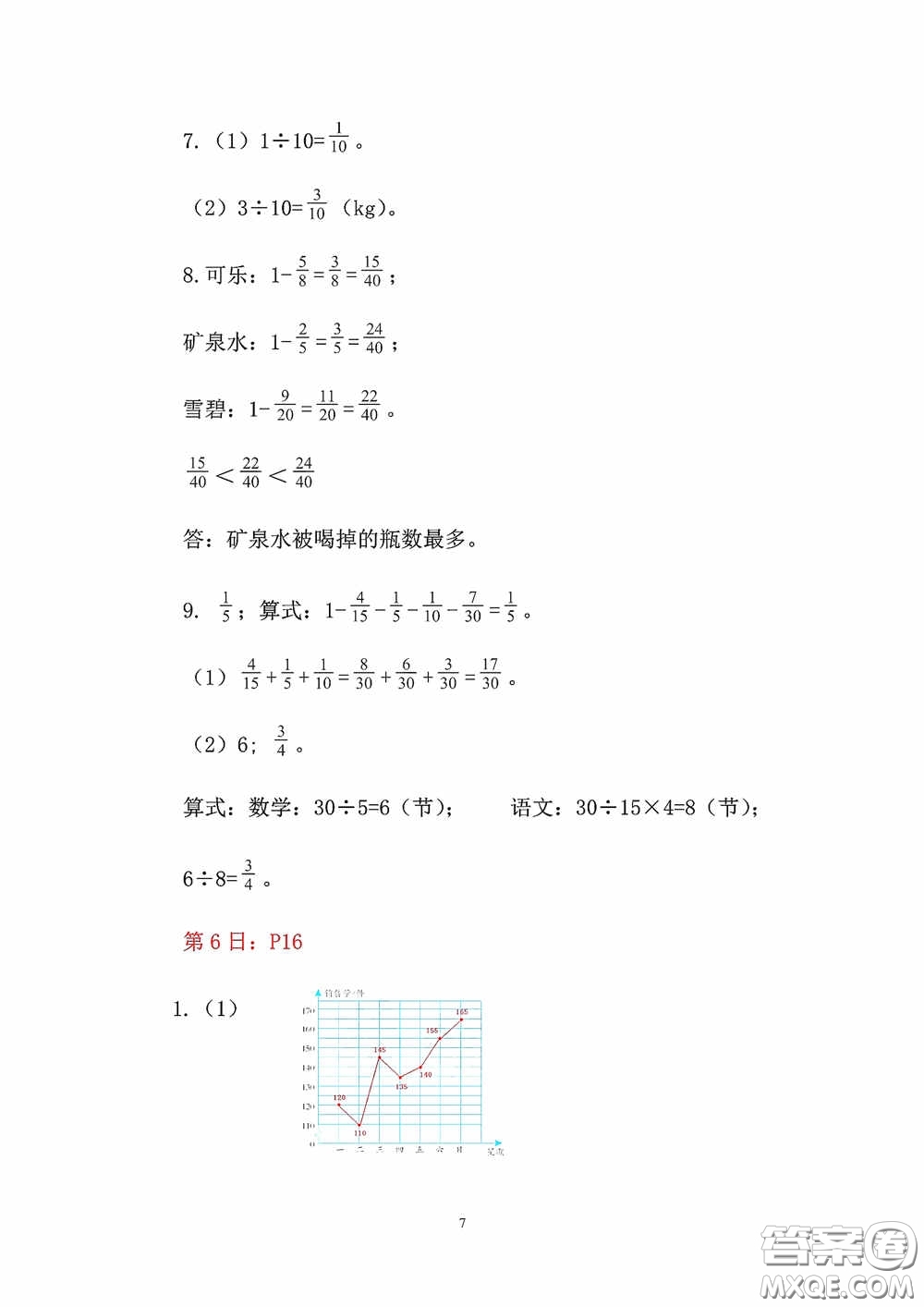 2020安徽省暑假作業(yè)五年級數(shù)學(xué)人教版答案