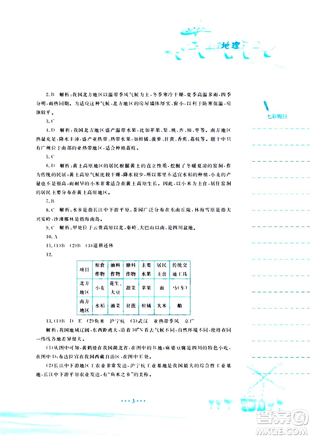 安徽教育出版社2020年暑假作業(yè)八年級(jí)地理商務(wù)星球版參考答案