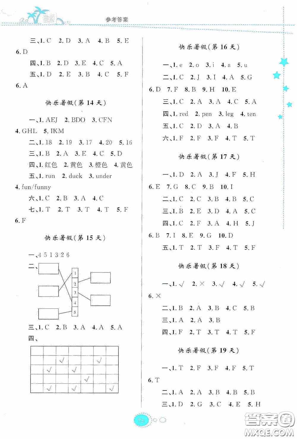 貴州人民出版社2020暑假作業(yè)三年級英語人教版答案