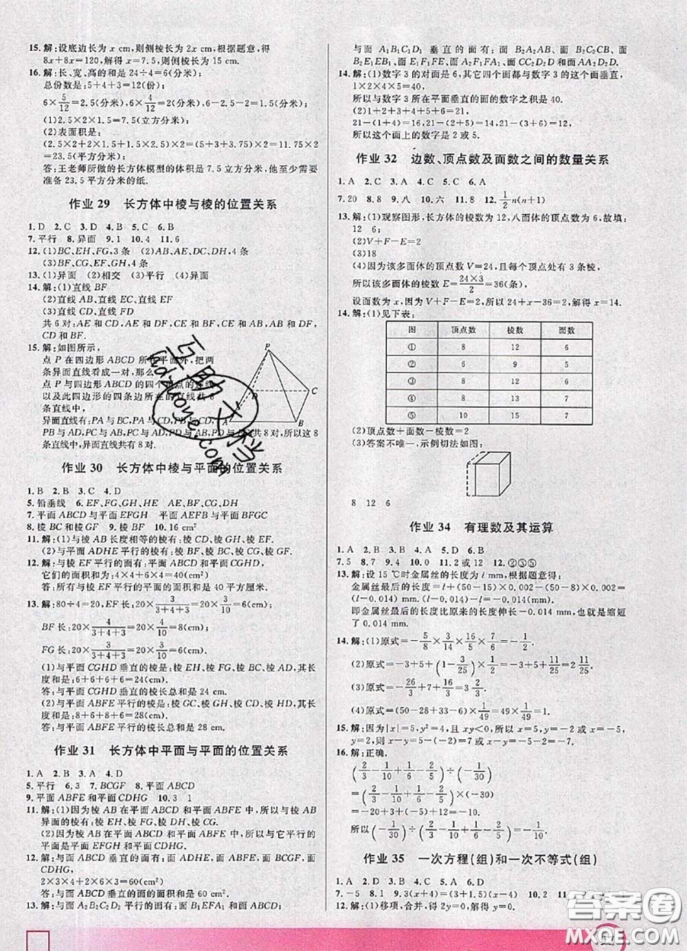2020年鐘書金牌暑假作業(yè)導(dǎo)與練六年級數(shù)學(xué)上海專版參考答案