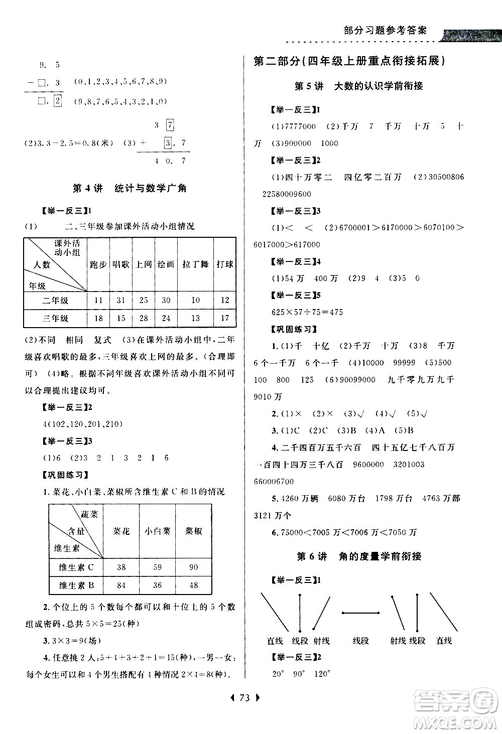 南京大學出版社2020年小學暑假銜接數(shù)學三年級升四年級參考答案