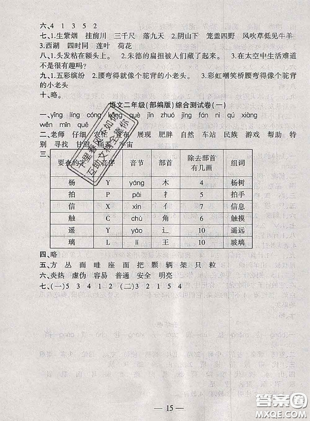 2020年假期總動(dòng)員暑假必刷題二年級語文人教版答案