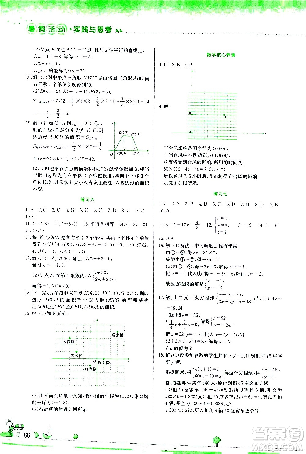 2020年暑假活動實(shí)踐與思考綜合練習(xí)七年級數(shù)學(xué)參考答案