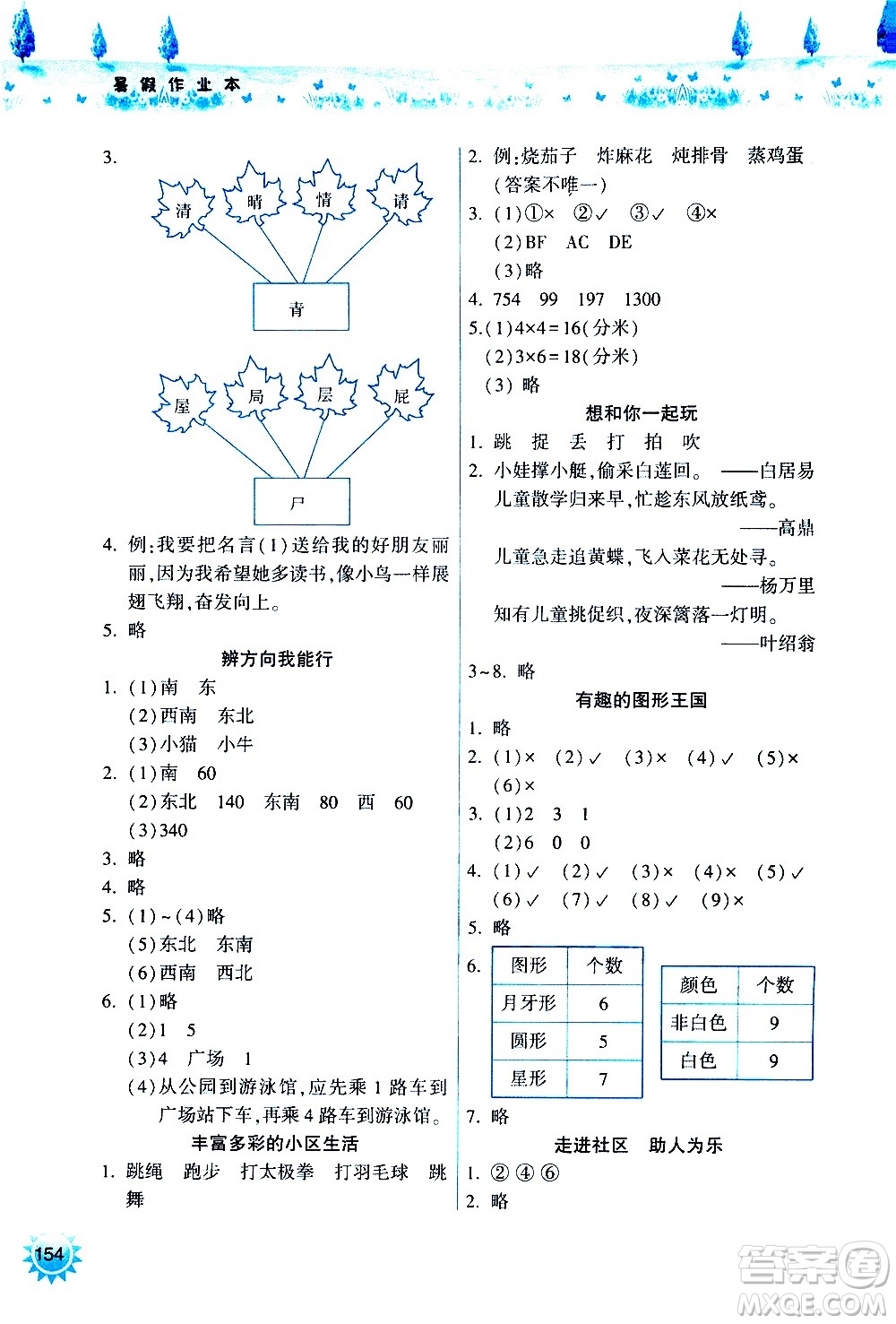 希望出版社2020年暑假作業(yè)二年級(jí)合訂本參考答案