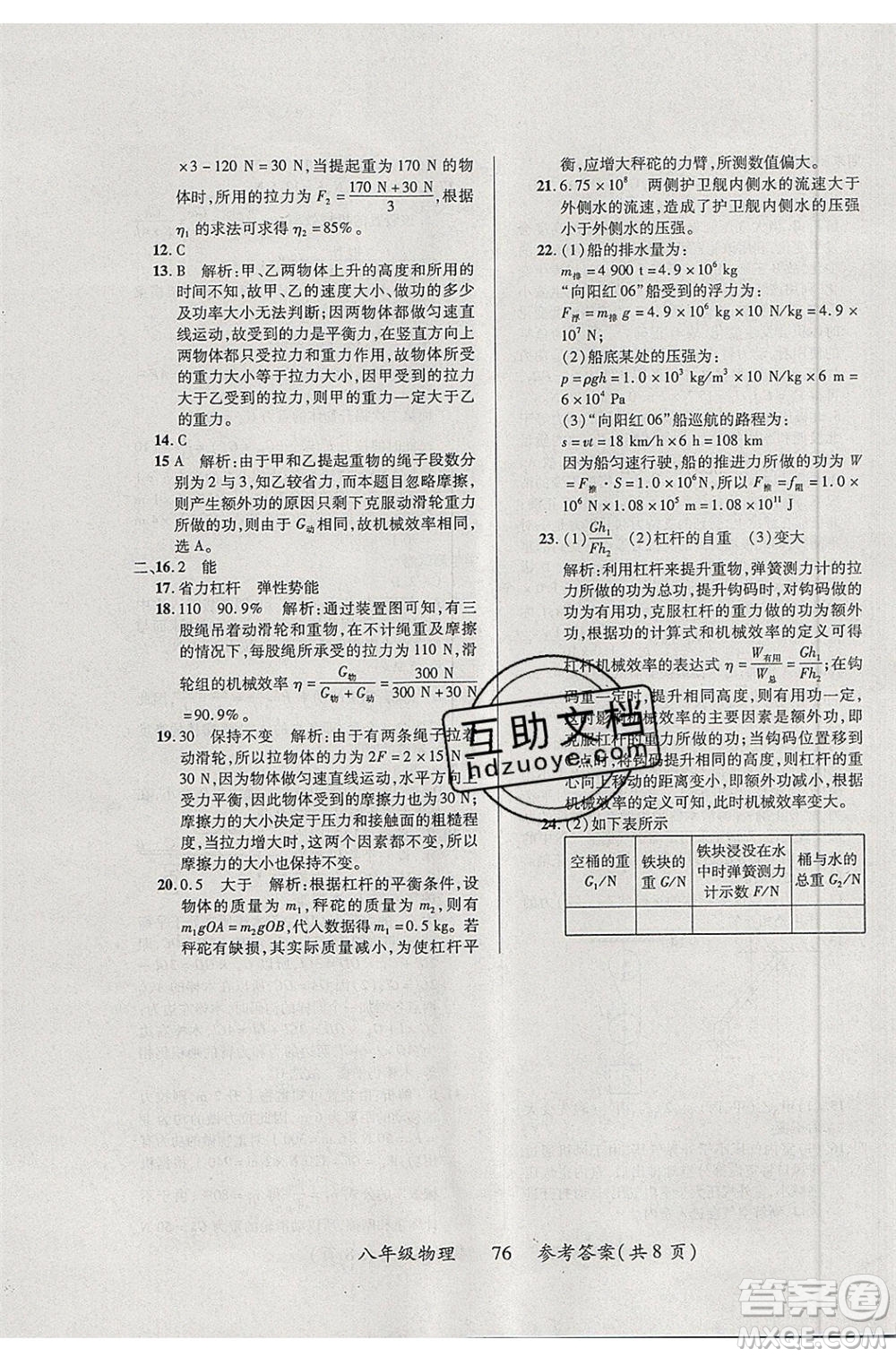 2020年本土教輔贏在暑假高效假期總復習八年級物理蘇科版參考答案