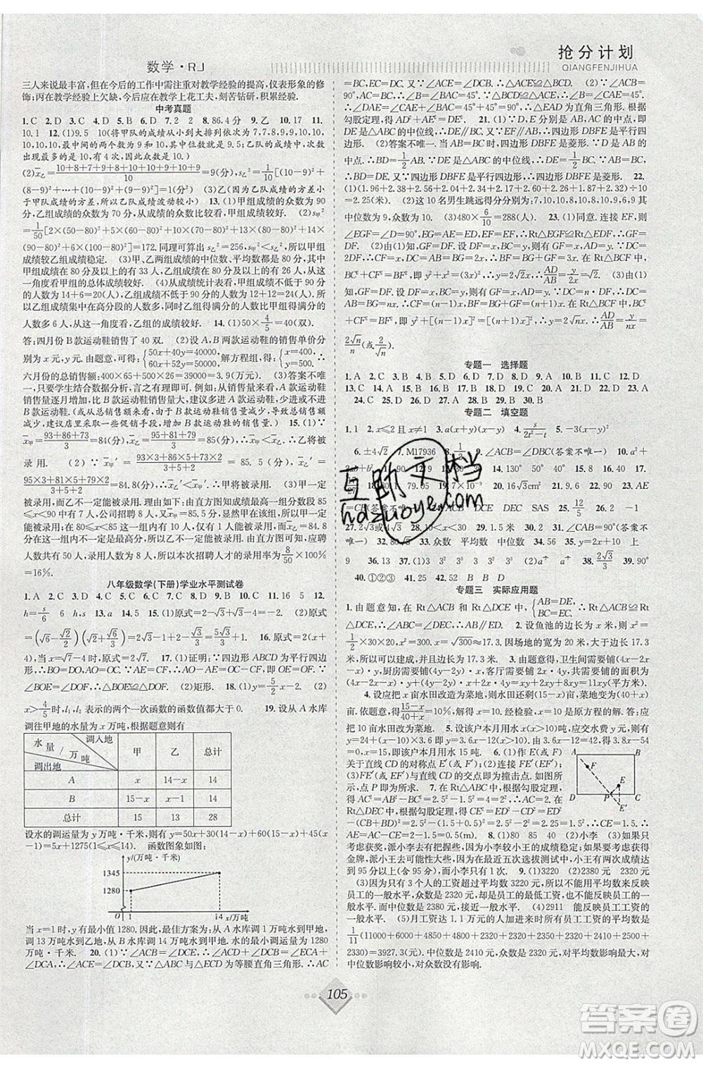 合肥工業(yè)大學出版社2020年贏在暑假搶分計劃八年級數(shù)學RJ人教版參考答案