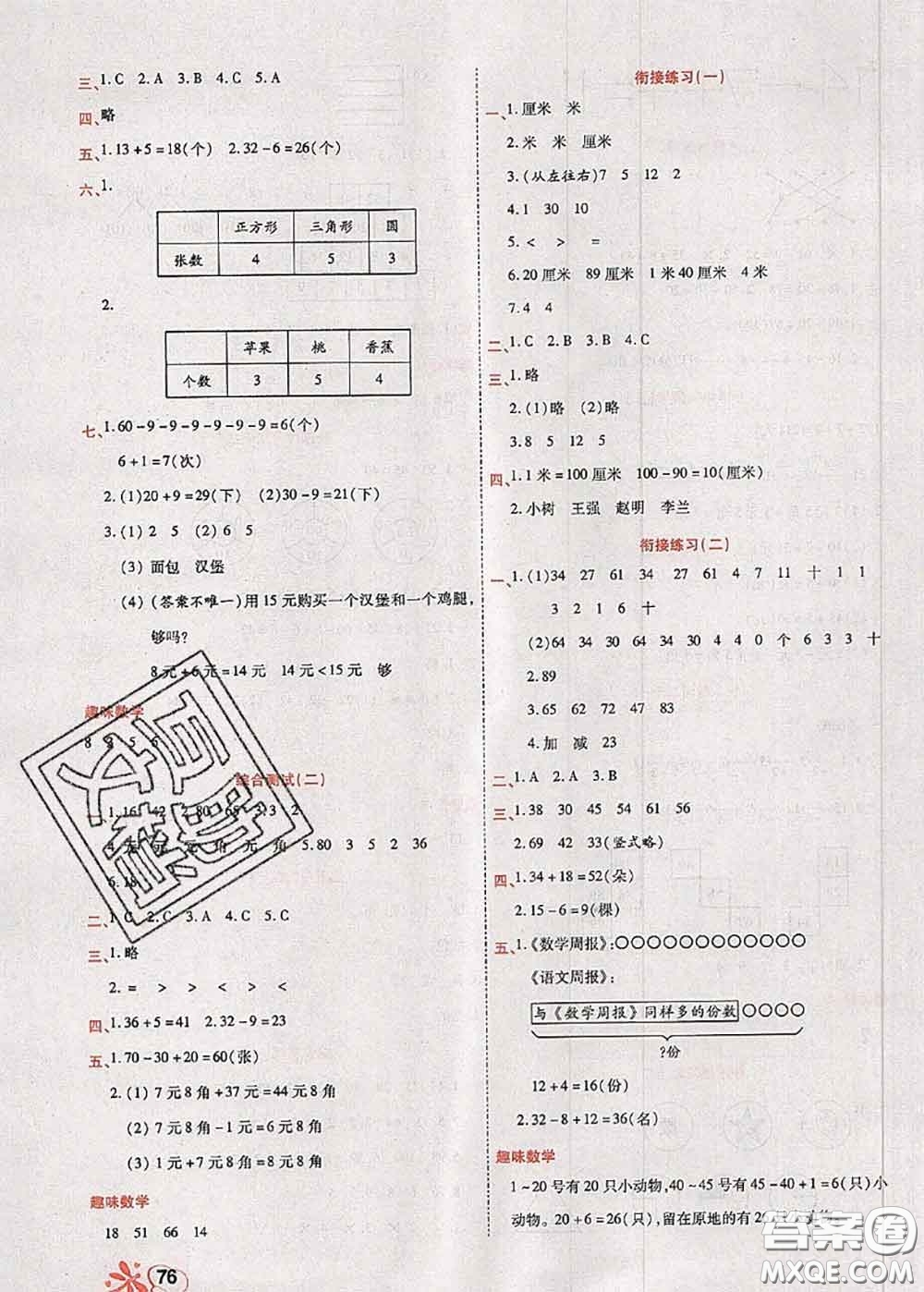 2020年快樂假期銜接優(yōu)化訓練暑假作業(yè)一升二數(shù)學答案