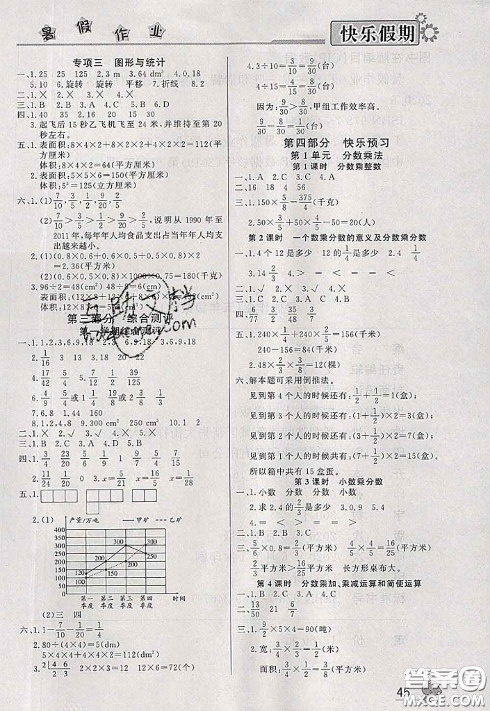 內(nèi)蒙古人民出版社2020快樂假期暑假作業(yè)五年級數(shù)學人教版答案