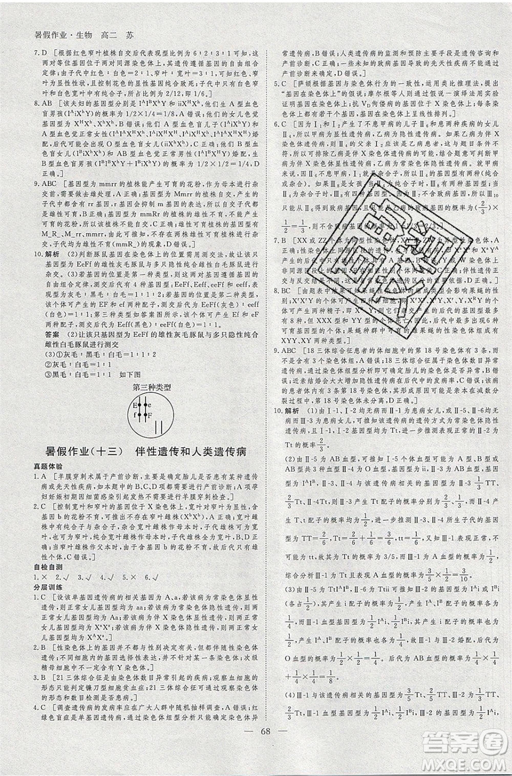 黑龍江教育出版社2020年步步高暑假作業(yè)高二生物江蘇專用參考答案