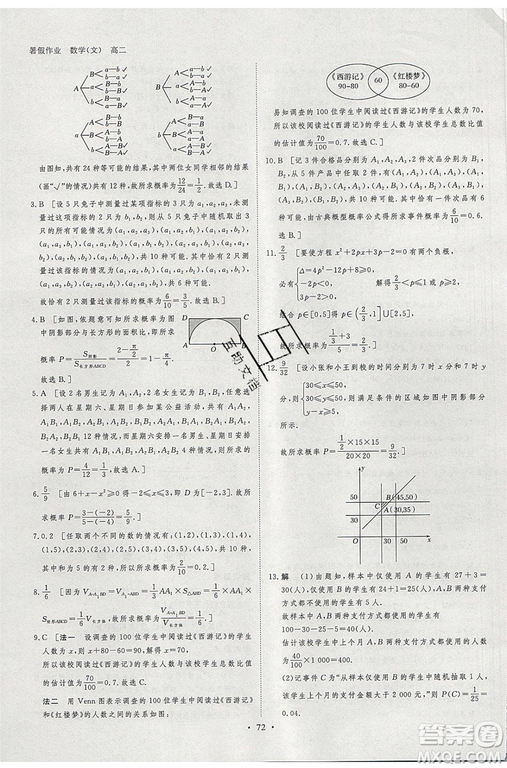黑龍江教育出版社2020年步步高暑假作業(yè)高二數(shù)學(xué)文科小綜合參考答案