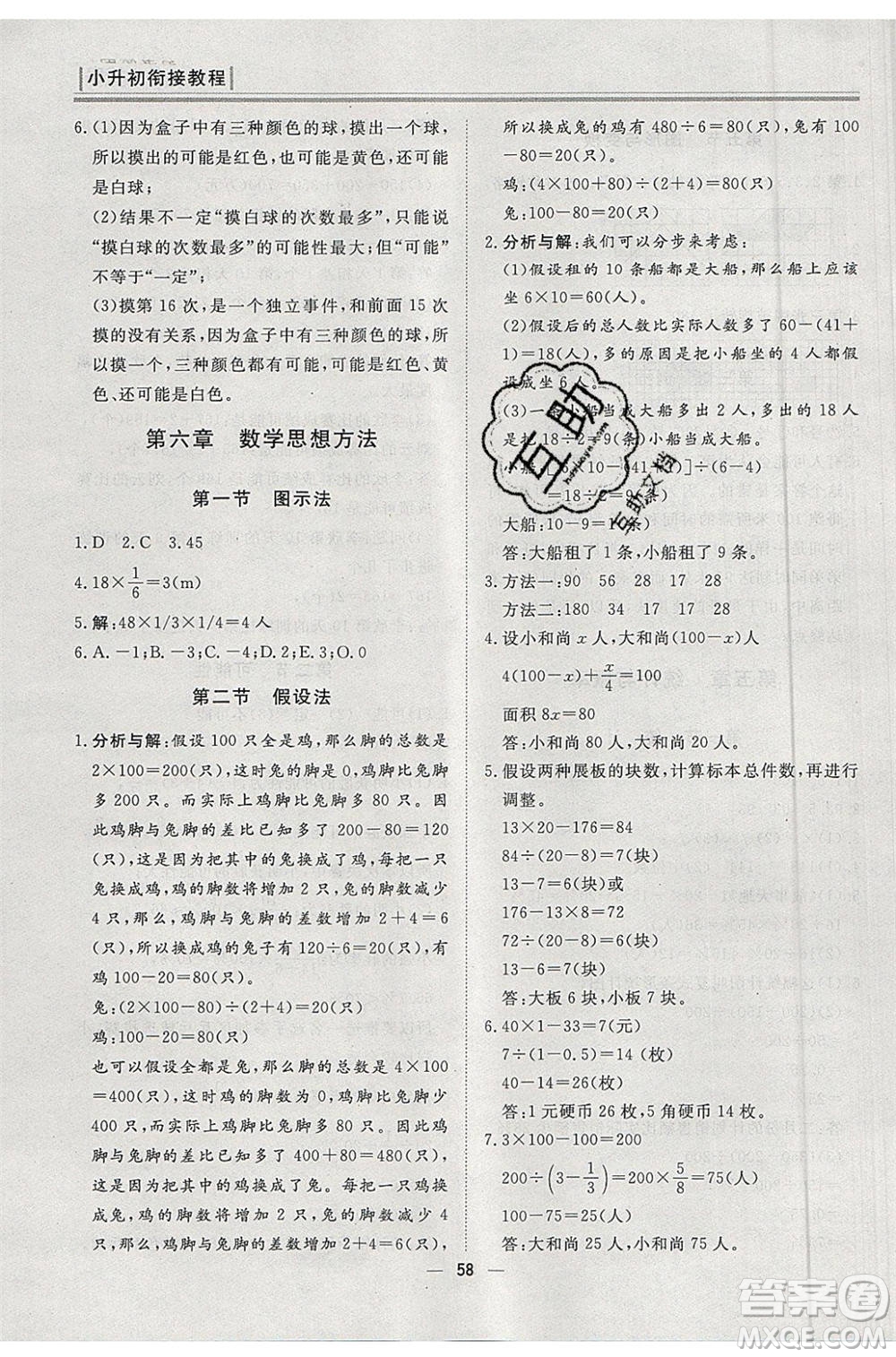 團(tuán)結(jié)出版社2020年小升初銜接教程快樂假期數(shù)學(xué)參考答案