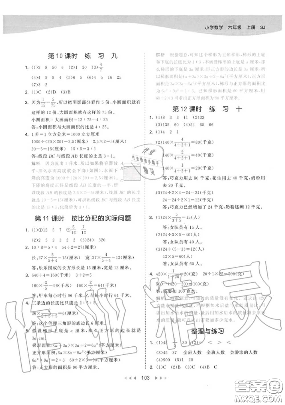小兒郎2020秋53天天練六年級(jí)數(shù)學(xué)上冊(cè)蘇教版參考答案