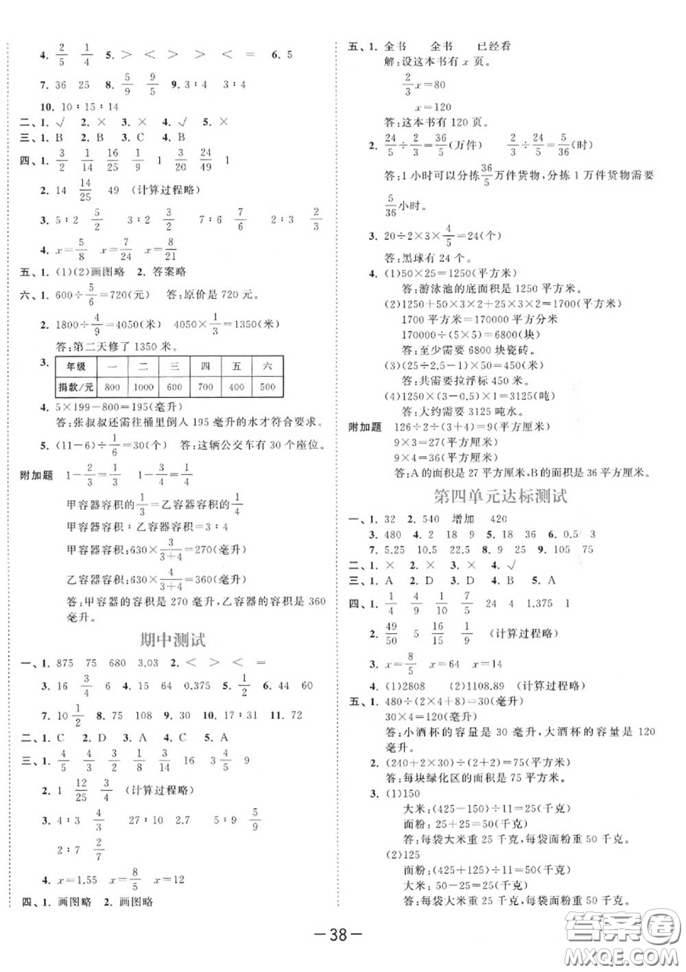 小兒郎2020秋53天天練六年級(jí)數(shù)學(xué)上冊(cè)蘇教版參考答案