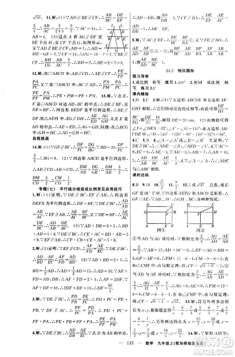 新疆青少年出版社2020秋練闖考數(shù)學九年級上華師大版參考答案