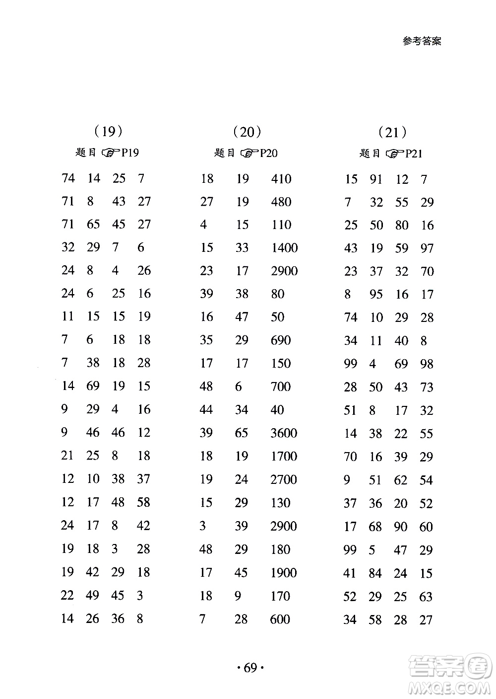 浙江教育出版社2020秋新課標小學生數(shù)學速算訓練卡三年級上冊參考答案