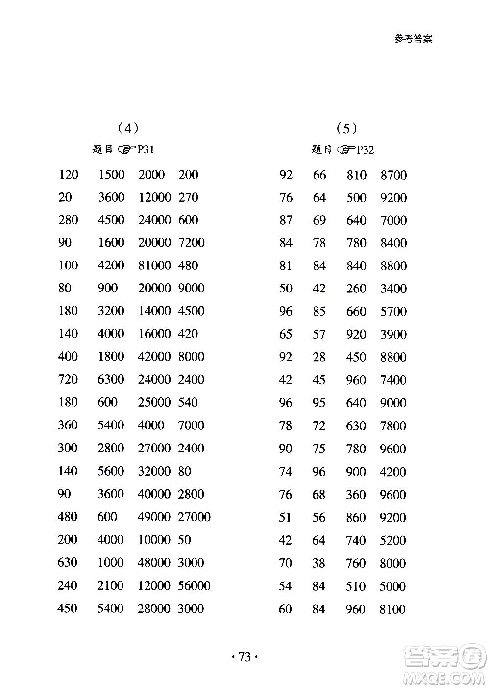 浙江教育出版社2020秋新課標小學生數(shù)學速算訓練卡三年級上冊參考答案
