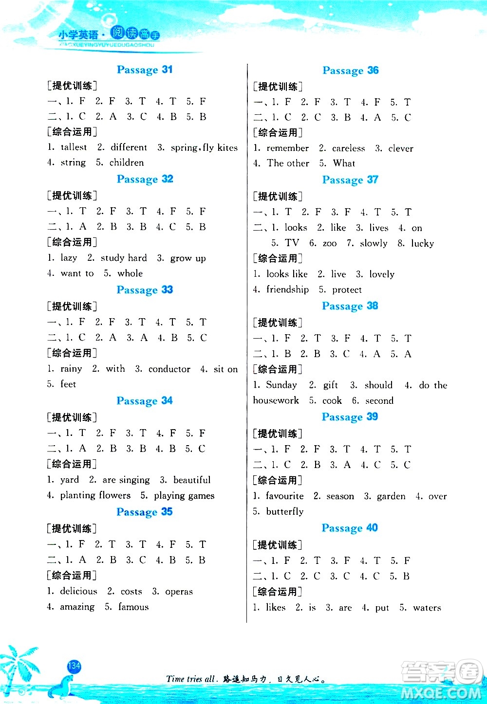 江蘇人民出版社2020秋實(shí)驗(yàn)班小學(xué)英語(yǔ)閱讀高手新課標(biāo)課外閱讀提優(yōu)訓(xùn)練三年級(jí)參考答案