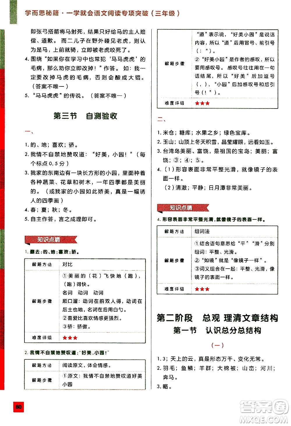 2020年學(xué)而思秘籍一學(xué)就會(huì)語(yǔ)文閱讀專項(xiàng)突破三年級(jí)參考答案