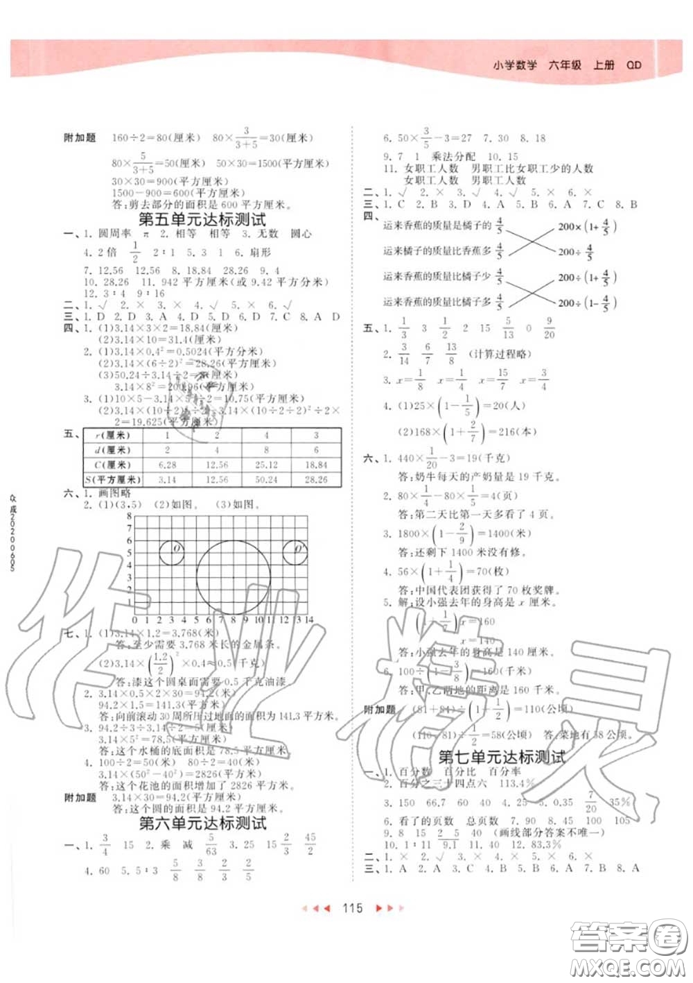 小兒郎2020秋53天天練六年級(jí)數(shù)學(xué)上冊(cè)青島版參考答案