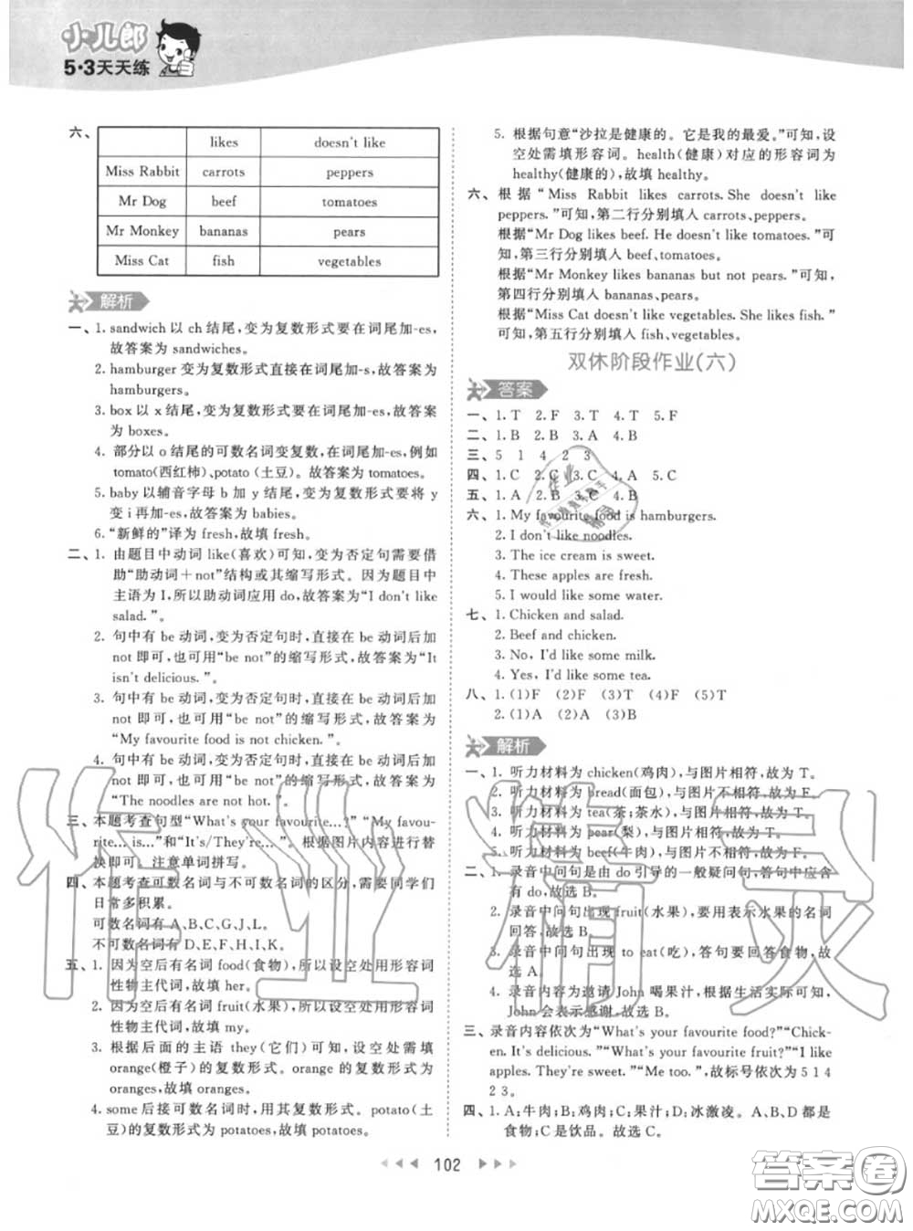 小兒郎2020秋53天天練五年級(jí)英語上冊(cè)人教版參考答案