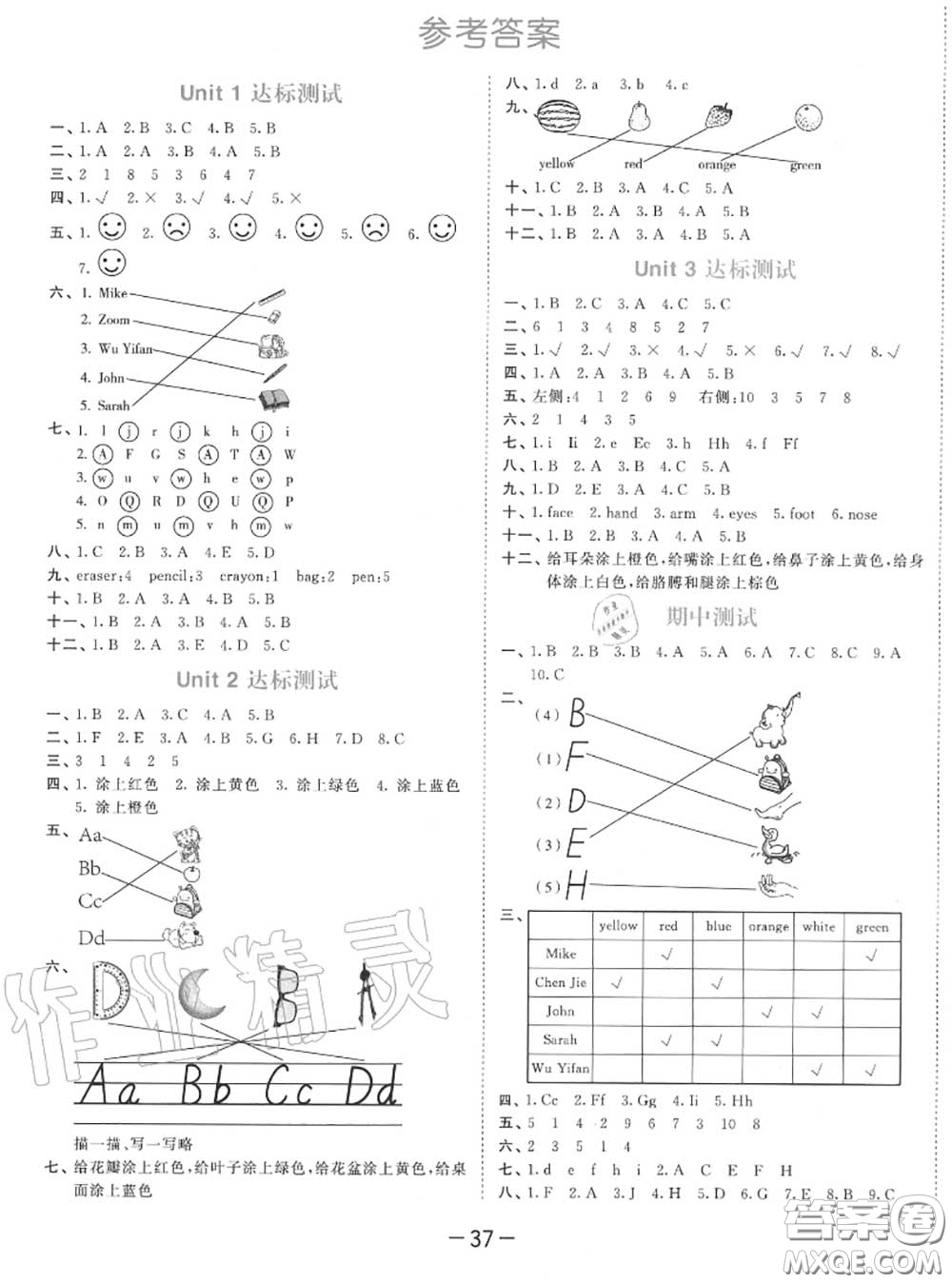 小兒郎2020秋53天天練三年級英語上冊人教版參考答案