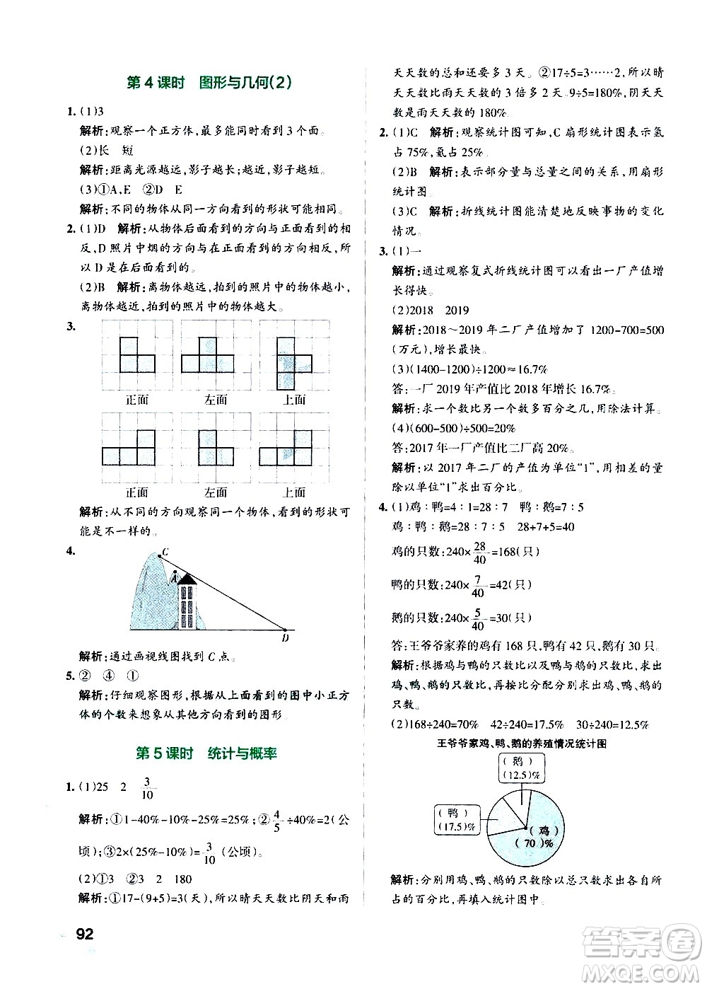 遼寧教育出版社2020秋小學(xué)學(xué)霸作業(yè)本數(shù)學(xué)六年級上BS北師版參考答案