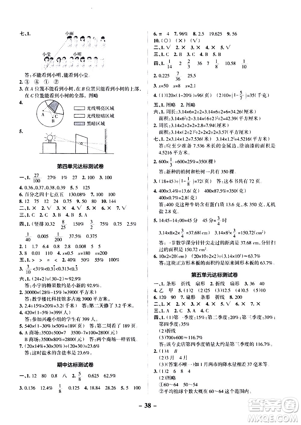 遼寧教育出版社2020秋小學(xué)學(xué)霸作業(yè)本數(shù)學(xué)六年級上BS北師版參考答案