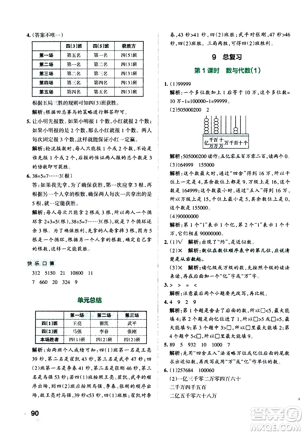 遼寧教育出版社2020秋小學(xué)學(xué)霸作業(yè)本數(shù)學(xué)四年級(jí)上RJ人教版參考答案