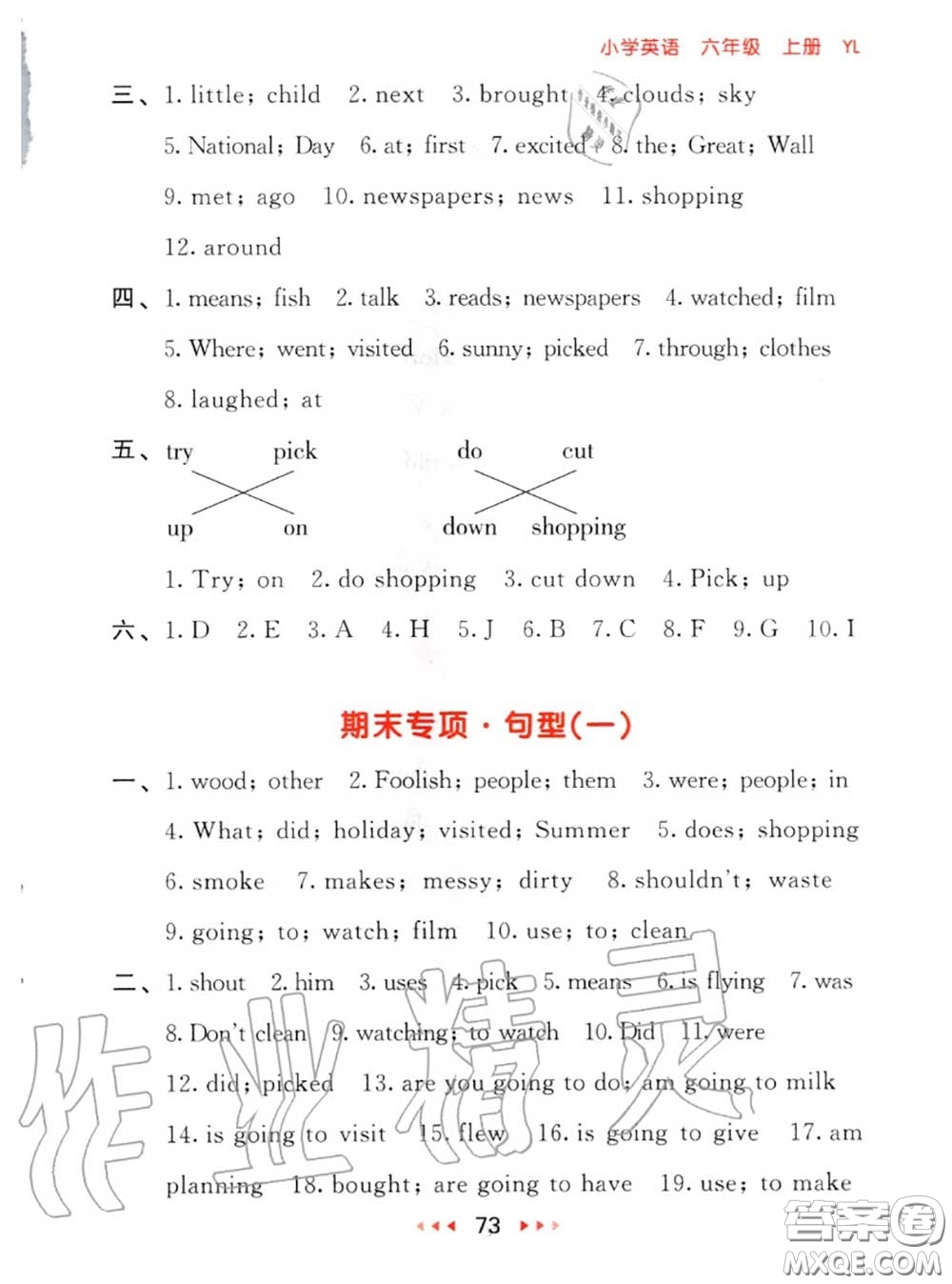2020秋小兒郎53隨堂測六年級英語上冊譯林版參考答案