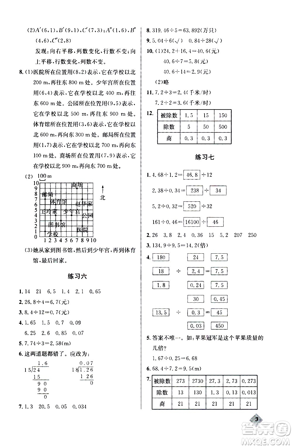 湖北教育出版社2020秋小學(xué)數(shù)學(xué)丟分題五年級上人教版參考答案