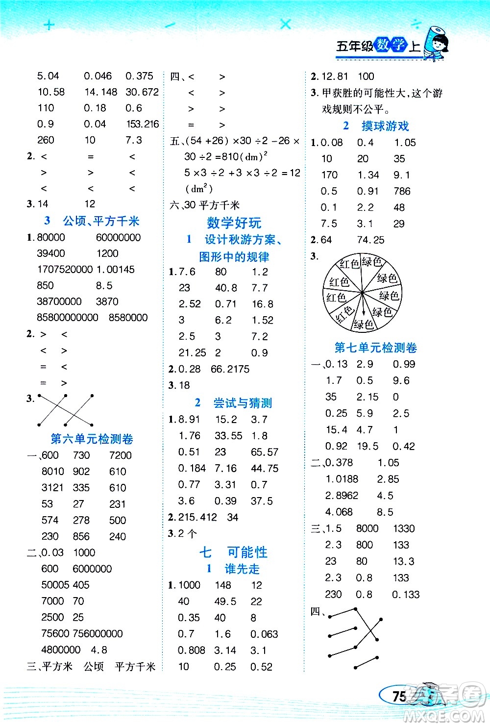 西安出版社2020年幫你學(xué)口算題卡數(shù)學(xué)五年級(jí)上冊(cè)BS北師版參考答案