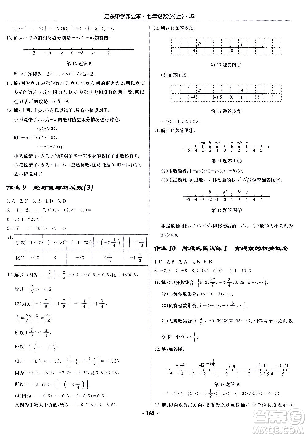 龍門書局2020秋啟東中學(xué)作業(yè)本七年級(jí)數(shù)學(xué)上冊(cè)SJ蘇教版參考答案