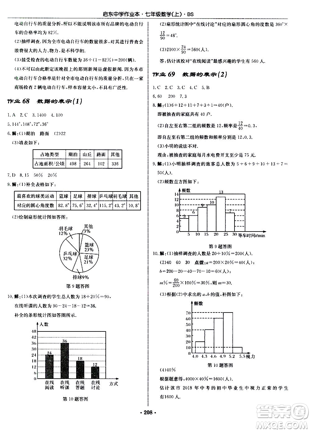 龍門書局2020秋啟東中學作業(yè)本七年級數(shù)學上冊BS北師版參考答案