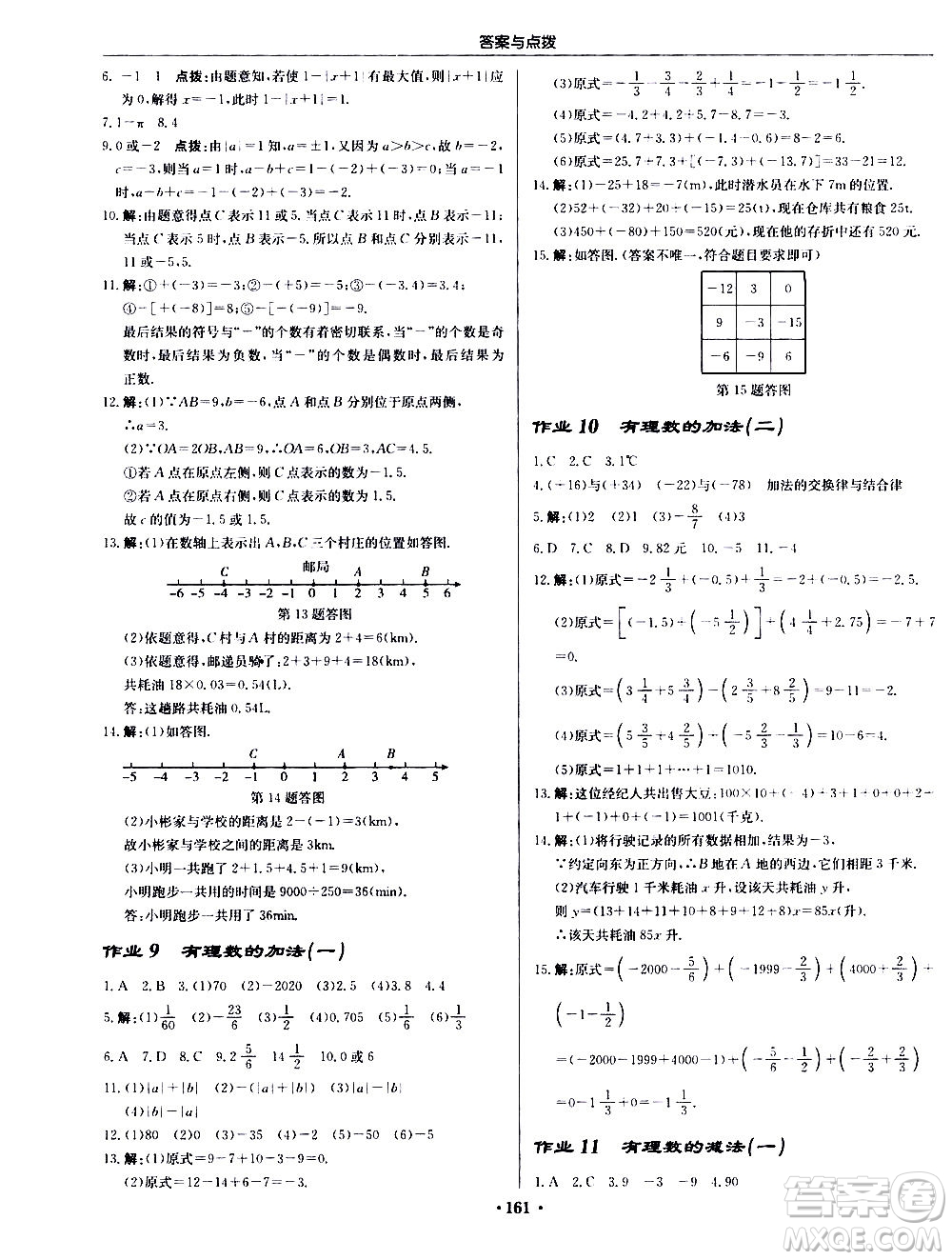 龍門書局2020秋啟東中學作業(yè)本七年級數(shù)學上冊R人教版參考答案