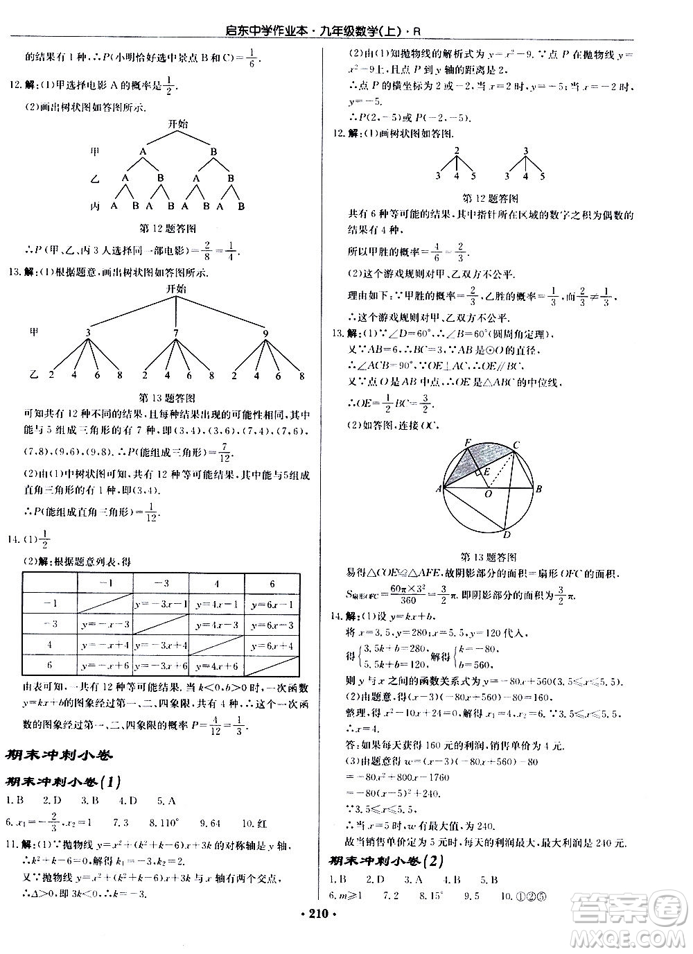 龍門書局2020秋啟東中學(xué)作業(yè)本九年級(jí)數(shù)學(xué)上冊(cè)R人教版參考答案