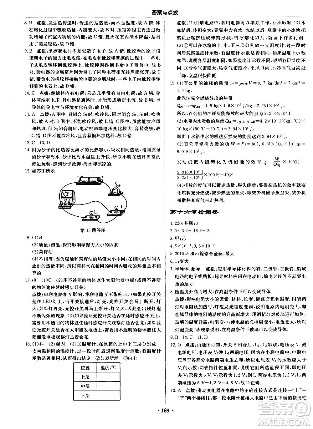 龍門書局2020秋啟東中學(xué)作業(yè)本九年級物理上冊R人教版參考答案