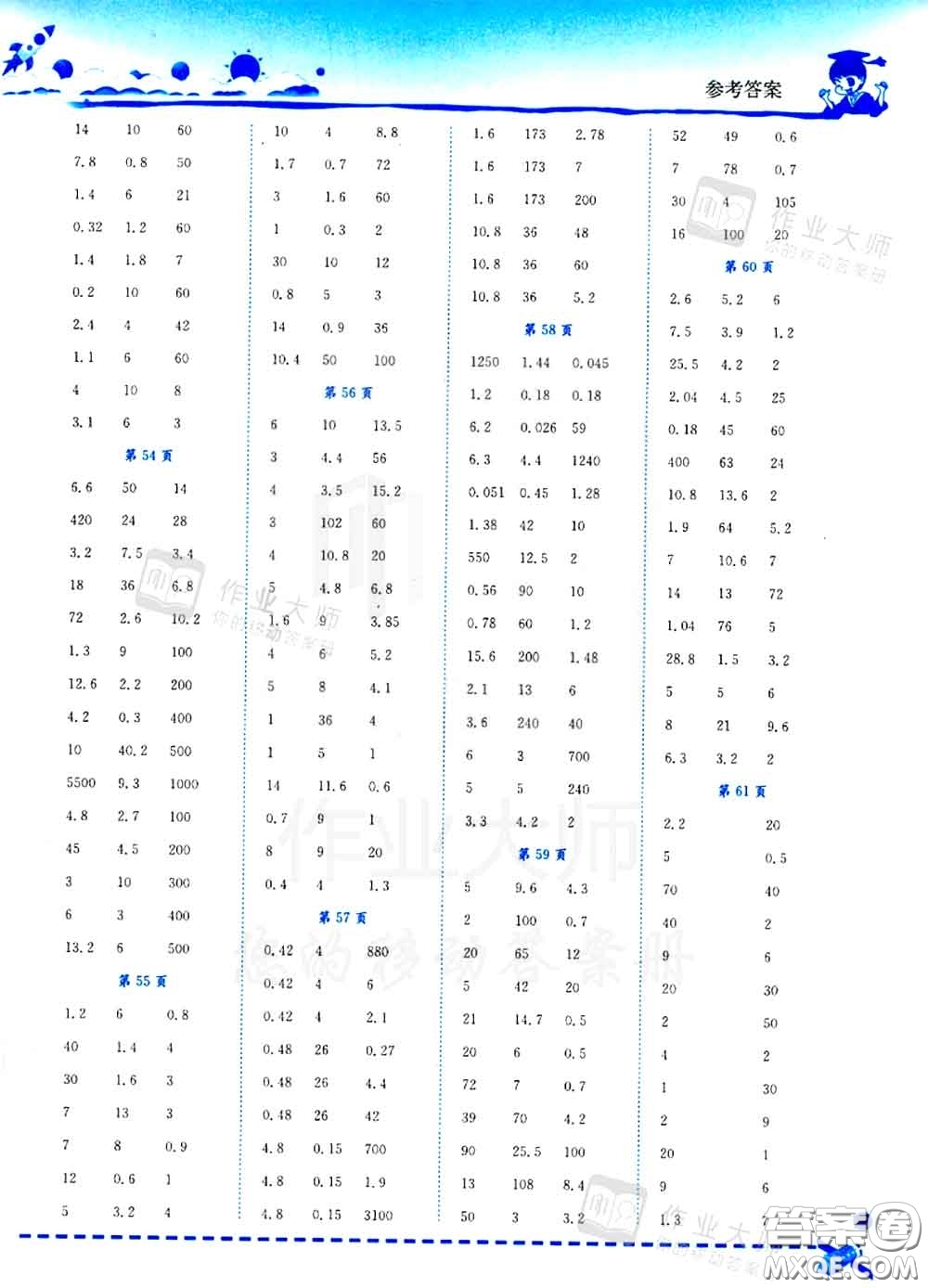 2020秋黃岡小狀元口算速算練習(xí)冊(cè)五年級(jí)數(shù)學(xué)上冊(cè)人教版答案