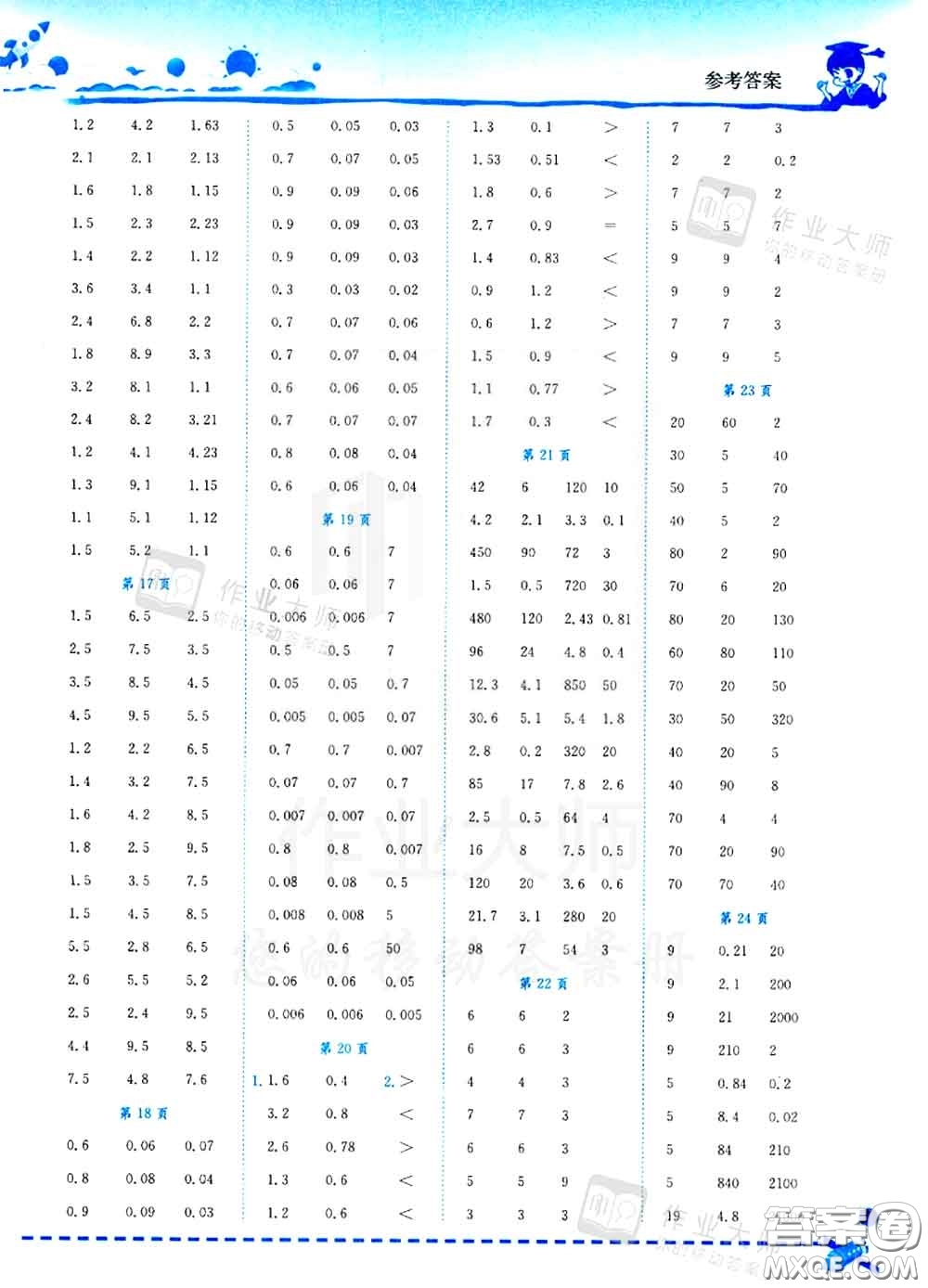 2020秋黃岡小狀元口算速算練習(xí)冊(cè)五年級(jí)數(shù)學(xué)上冊(cè)人教版答案