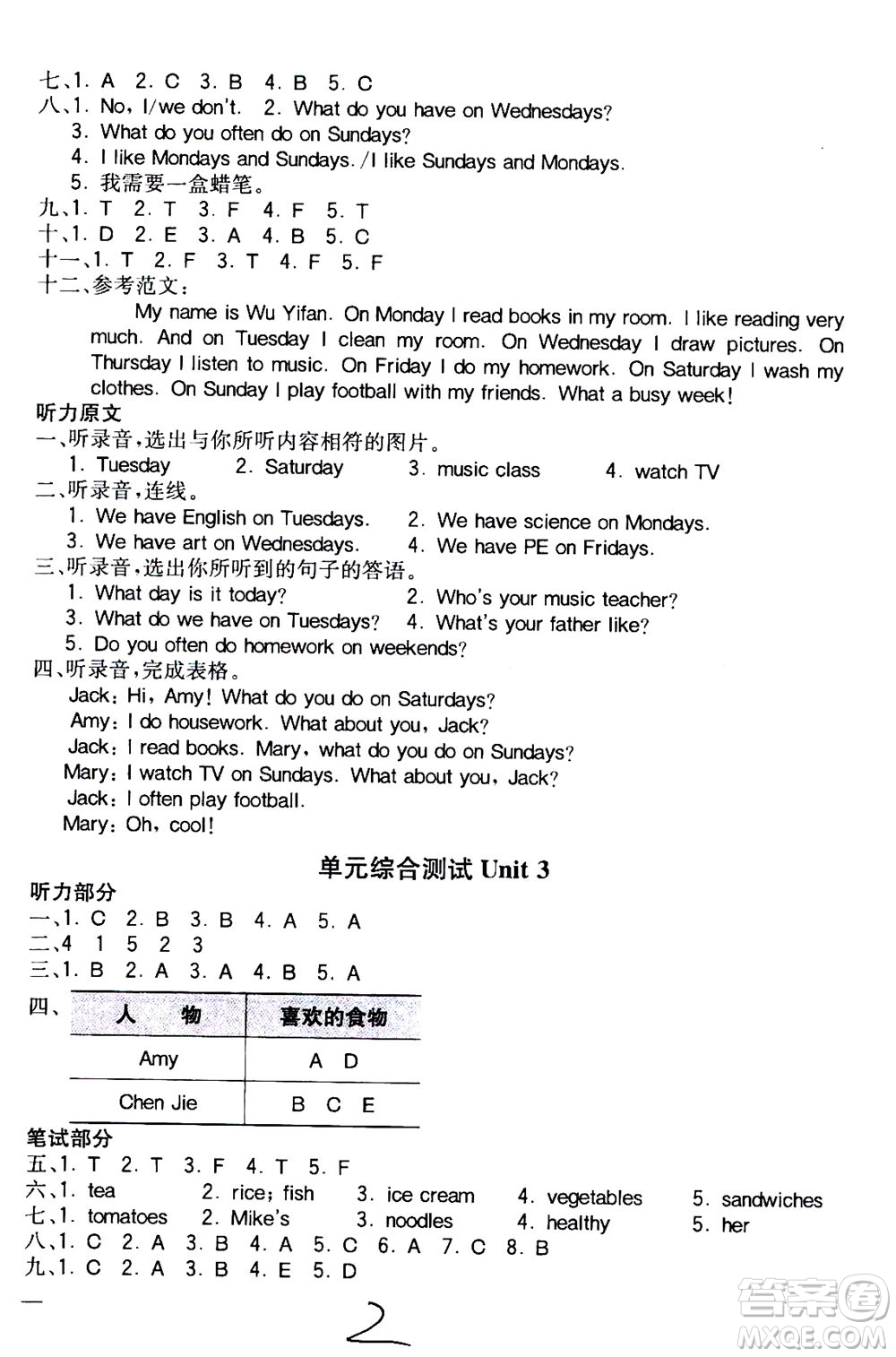 陜西師范大學(xué)出版總社2020秋全易通小學(xué)英語五年級上人教版參考答案